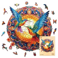 WOODBESTS Wooden Jigsaw Puzzle for Adults, Mandala Hummingbird Puzzle (L, 300pcs, 13.8"x13.8") Beaut