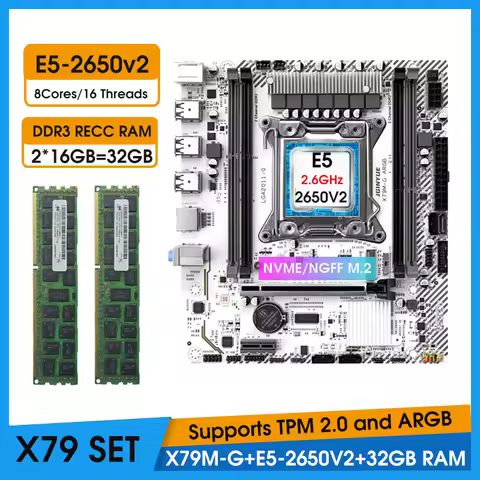 X79 M-G LGA2011 Kit Xeon Motherboard with E5 2650 V2 CPU 32GB （2*16GB）1600MHz DDR3 RECC Memory Combo