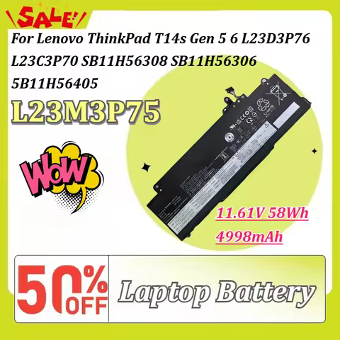 L23M3P75 11.61V 58Wh 4998mAh Laptop Battery for Lenovo ThinkPad T14s Gen 5 6 L23D3P76 L23C3P70 SB11H