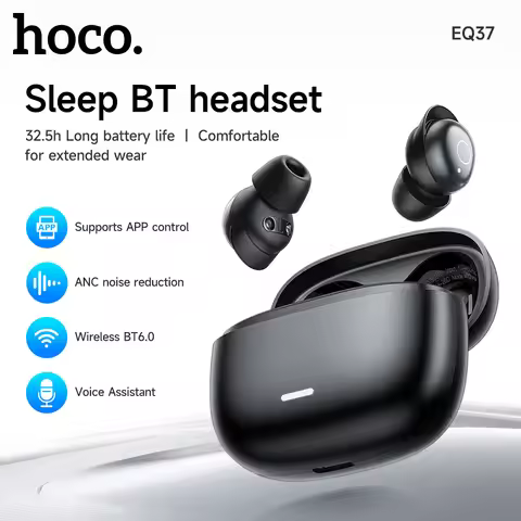 HOCO EQ37 ANC Noise Reductio Sleep Earphones AI Translation Headsets Bluetooth 6.0 Headphones HIifi 