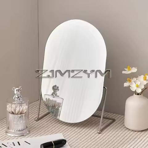 1Pc Oval Makeup Mirror Rotating Metal Standing Mirror Bathroom Desk Standing Hairdressing Mirror Bed