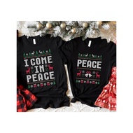 1pc Fun Matching Couple T-Shirts - Christmas Holiday Themed "I Come in Peace" Graphic with Reindeer