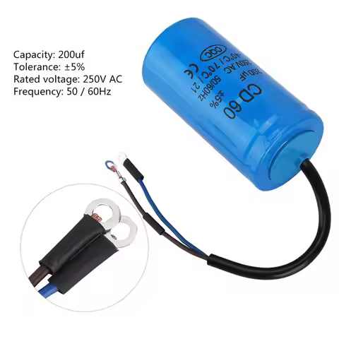 CD60 Capacitor CD60 Run Capacitor with Wire 250V AC 200uF 50/60Hz for Motor Air Compressor CD60 Run 