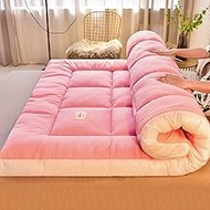 Japanese Floor Mattress 4 Inches Extra Thick Futon Floor Mattress for Adults, Japanese Thicken Futon Mattress Foldable Floor Bed Camping Mattress/10 (Color : Pink, Size : King)