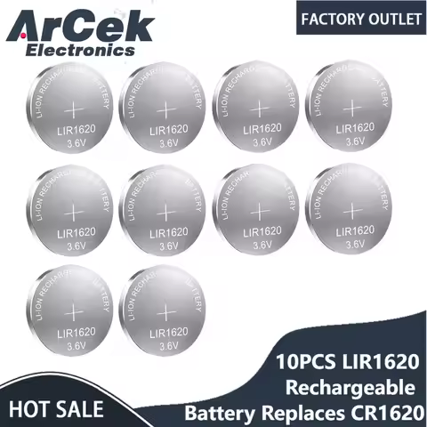 10PCS 3.6V 16mAh LIR1620 Rechargeable Button Battery Replaces CR1620 for Computer Motherboard Calcul