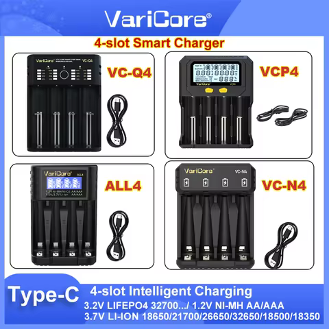 4-slot Intelligent Battery Charger Portable for 3.7V 1.5v Li-ion 18650 26650 21700 18500 1.2V NI-MH 