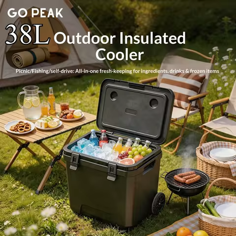 38L Outdoor Refrigerator with Wheels Portable Insulated Box BBQ Car Insulated Box Refrigerator Troll