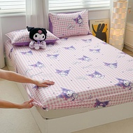 1 PC CADAR Pure Cotton Cartoon Kuromi Print Fitted Sheet Single/Super Single Queen King Size Bed Mattress Cover Pillowcase