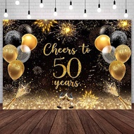 Cheers to 50 Years Photography Backdrop Black Gold 50th Birthday Anniversary Background Balloons Cha