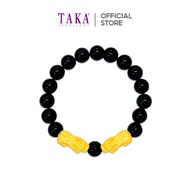TAKA Jewellery 999 Pure Gold Double Pixiu with 10mm Beads Bracelet