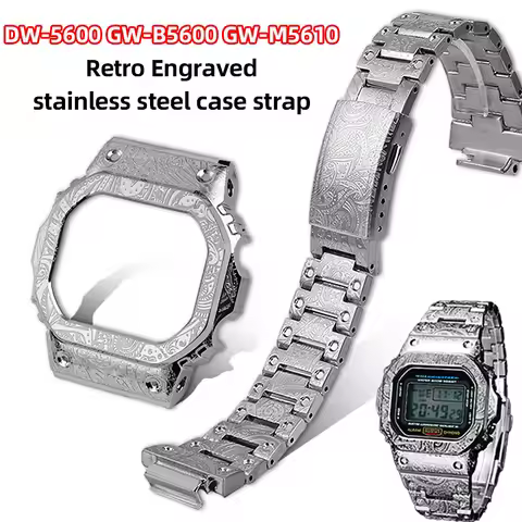 DW5600 Retro Stainless Steel Strap Case mod kit For Casio DW-5600E GW-M5610 GWB-5600 Men Vintage Pai