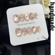 Press on nails handmade [Press on nails kitty] Exquisite Fantasy Flashing Diamond Wearing nails Girl