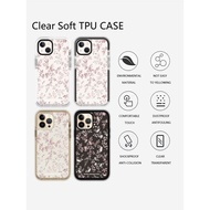 Pink Floral Fragments Simple Clear Soft TPU iPhone Case For iPhone 16 15 14 13 12 11 Pro Max IX XS M