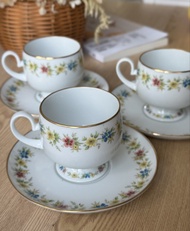 日本 noritake  則武花卉高足 茶杯 咖啡杯 陶瓷 瓷器