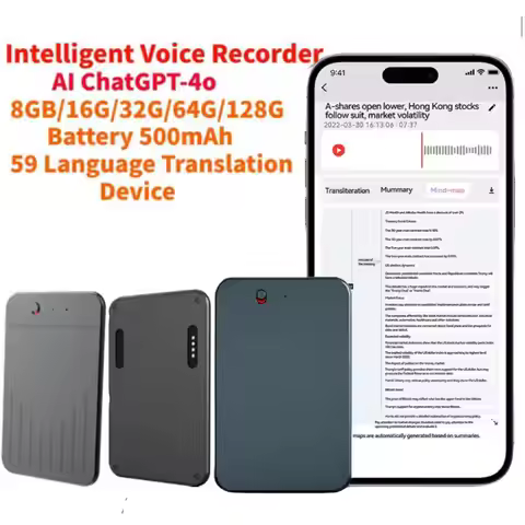AI ChatGPT-4 Intelligent Voice Recorder Noise Reduction 8-128GB 59 Languages Translation Summarize D