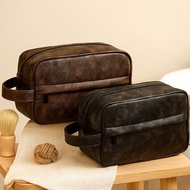 Men Oil Wax PU Leather Waterproof Washable Storage Bag Large Capacity Multi-Partition Business Trave