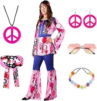 Moiuguli Hippie Costume Women's Set, Fancy Dress Costume Women's Hippie Clothing Flared Trousers wit