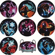 1 Set Art Coaster Set Painting Coaster Set with Bracket, DIY Cartoon Coaster