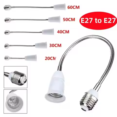 20/30/40/60cm LED Bulb Extension Tube E27 To E27 Lengthen Lamp Holder Converter Threaded Flexible Bu