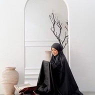 Telekung Travel Mini parasoot poach 3in1(Black&white/Telekung top+kain+Bag