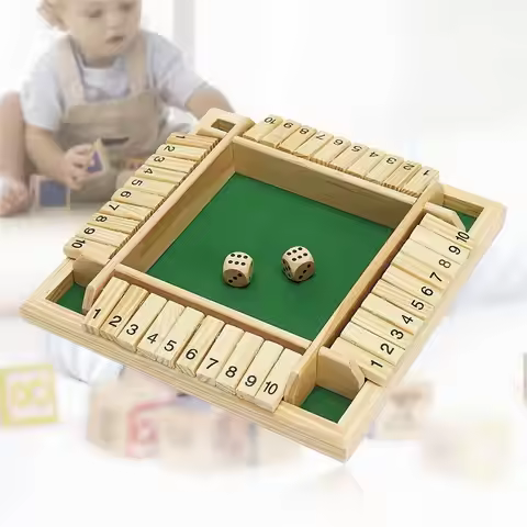 Shut The Box Dice Board Game Wooden Flaps & Dices Game 4 Players Pub Bar Party Supplies Family Enter