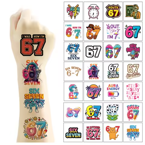 40pcs/set New Funny 67 Six Seven Temporary Tattoo Stickers For Body Art Tattoo Party Gifts Sticker