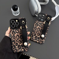 Luxury Leopard Print Leather wristband phone cases for iphone 15 Pro Max 14 Pro Max i14 plus 13 Pro 