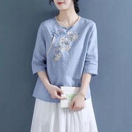 Women embroidery flower cheongsam blouse top hanfu top women top