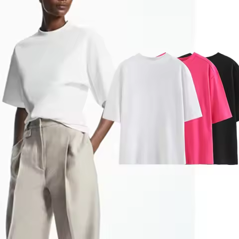 Maxdutti Fashion Solid Round Neck Short Sleeve Casual Cotton Tshirts England Style Summer Tshirts Wo