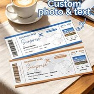 1pc Customized Photo & Text Boarding Pass, Personalized Surprise Travel Reveal Ticket, World Map Fli