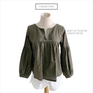 Puruni Women's Brown Long Sleeve Linen Blouse Top Bangkok Thailand