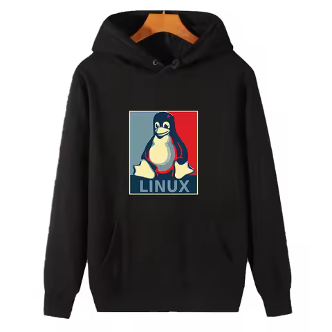 Linux tux penguin poster graphic Hooded sweatshirts winter cotton thick sweater hoodie essentials fl