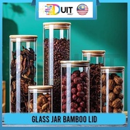 DM Round Glass Jar With bamboo Cover Candy Spices Seasoning Bottle Food Container Airtight Container
