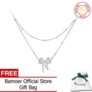 BAMOER สร้อยคอโบว์แพรวพราวสำหรับผู้หญิง925เงินสเตอร์ลิงสร้อยคอโชคเกอร์ชุบทองคำขาวเครื่องประดับของขวั