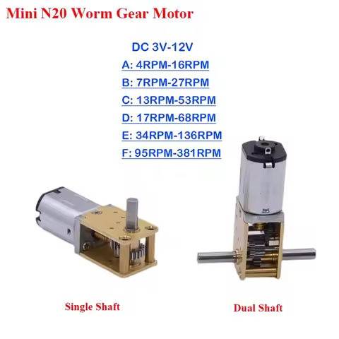 N20 Full Metal Gearbox Gear Motor DC 3V 6V 9V 12V 4RPM-381RPM Slow Speed High Torque Worm Gear Motor