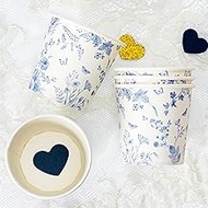 Crisky 5oz Paper Cups Dixie Cup[300 Pack], Disposable Bathroom Cups, Elegant Blue Floral Small Mouth