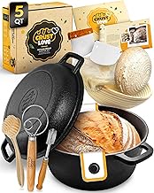 FOXCUP Cast Iron Dutch Oven - Includes Bread Baking Accessories - 5 Qt Round with Cast Iron Lid - Ov