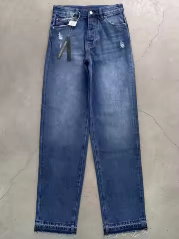 men distressed wide leg indigo jeans
