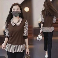 Fake Two-Piece Korean Version Shirt Fake Two-Piece Shirt Ladies Design Top 2026 Autumn Long-Sleeved 