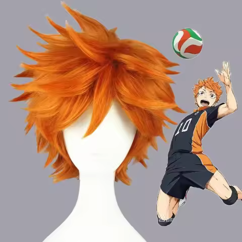 High Quality Anime Haikyuu!! Shoyo Hinata Syouyou Cosplay Wig Short Orange Curly Heat Resistant Synt