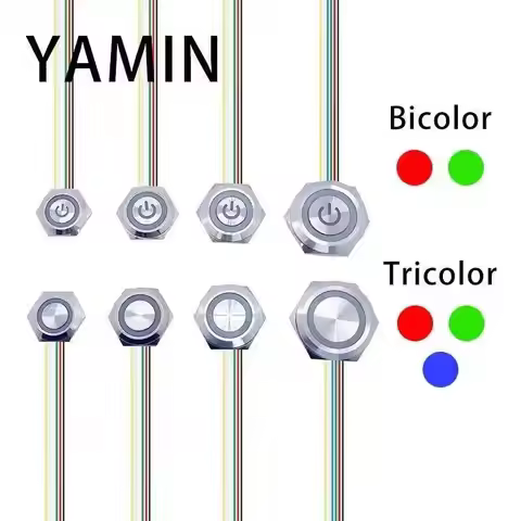 19/22/25/30mm Bi/Tri Color Ultra Short Metal Push Button Switch With Wire 3-6V 12-24V 220V LED Light