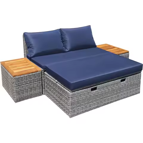Devoko Patio Day Bed Outdoor Daybed Set,Rattan Lounge Bed