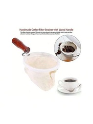 可重複使用的咖啡過濾器,手工製作的可重複使用的咖啡狀襪,用木柄的大號咖啡過濾袋
