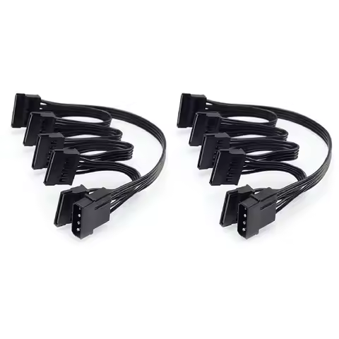 2X 4Pin IDE To 5-Port Power Supply Cable 4Pin Molex To Multi SATA Port 18AWG Wire Power Cord For Har