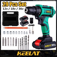 【Hot Stock】 KEELAT 29/31 PCS Set Cordless Impact Drill Battery Drill Screw Driver Set 3 Mode 12v/18v/36v 2 Speed Hammer