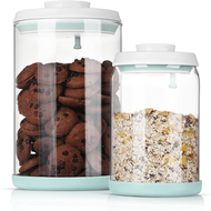 Glass Cookie-Candy Airtight-Jar Lid - 2.2Qt/2L And 1Qt/0.9L (2 Piece) Clear Glass Container Stackabl