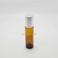 Roll On 10 Ml Amber Original Silver Shiny Stripe Cap / Glass Bottle / Perfume Bottle / Wind Oil Bott