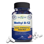 Vitamin B12 - 5000 MCG Supplement with Methylcobalamin (Methyl B-12) Boosts Natural Energy and Benef