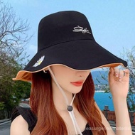 YQHat Female Sun Protection Sun Hat Windproof Uv Protection Bucket Hat Spring and Summer Foldable Double-Sided Daisy Cas