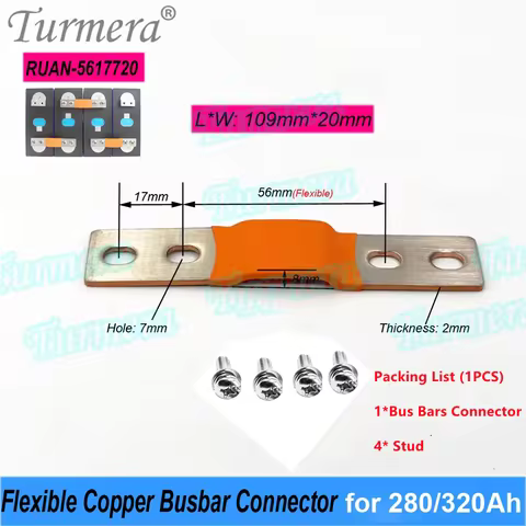 12V Lifepo4 Battery Flexible Busbar Copper Connecter 4 Holes Busbar EVE 280K Double-hole Bus Bar for
